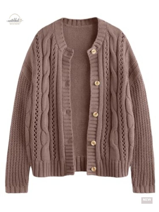 Sweaters - LILLUSORY Women Cable Knit Cardigan Sweater Cotton Button Up Chunky Crochet